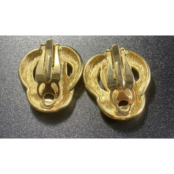 GIVENCHY Signed Triple Knot Clip On Earrings Gold Tone Vintage - Picture 3 of 6